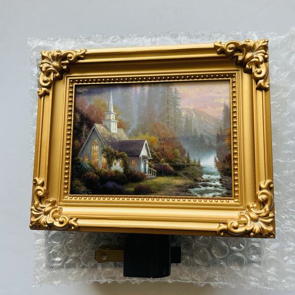 Vtg Thomas Kinkade Night Light Framed Miniature The Forrest Chapel Painting 2000 - Picture 1 of 5